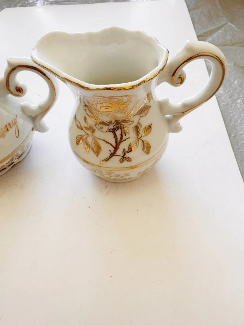 Norcrest Gold Rose 50th Anniversary Cream and Sugar Set Vintage Japan 3 Inches